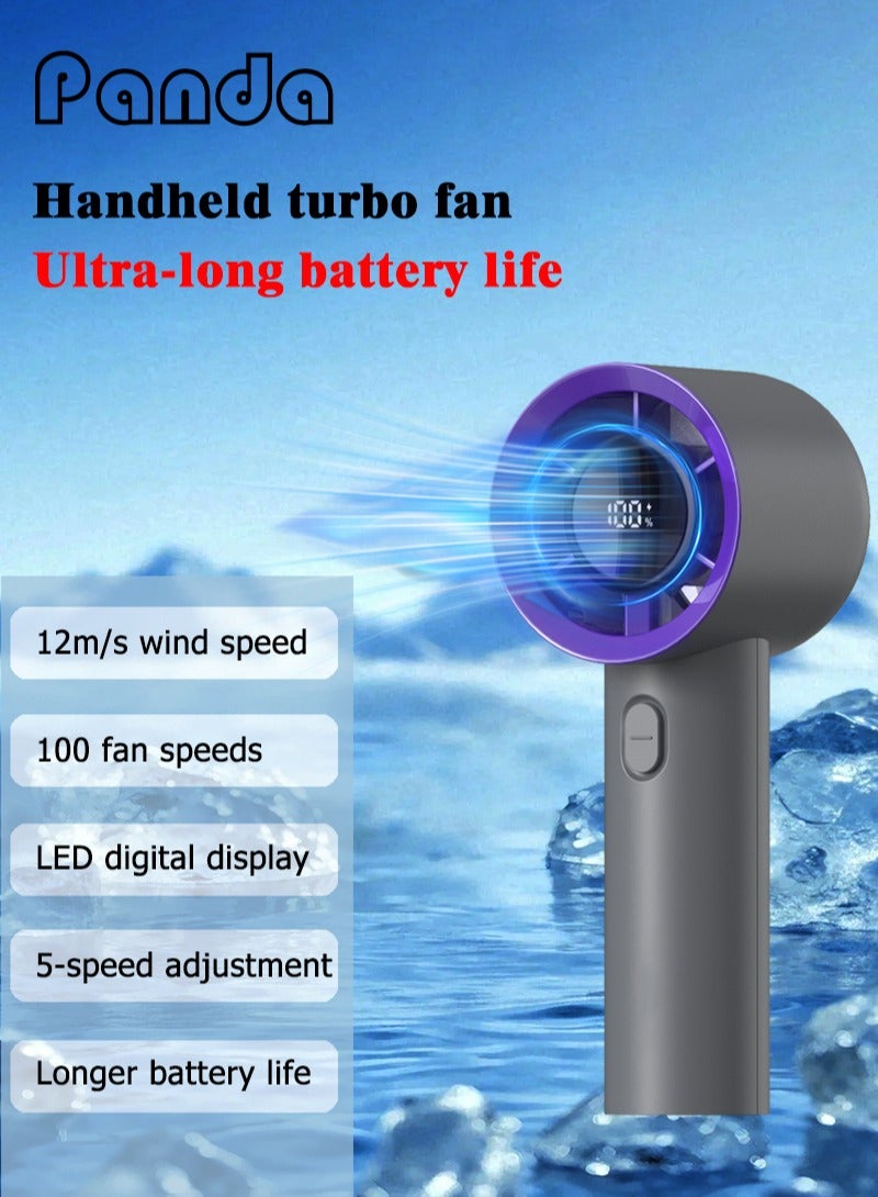 باندا مروحة محمولة باليد، بطارية قابلة لإعادة الشحن 4000mAh، تبريد حتى 7 ساعات، مروحة توربو قابلة للتعديل بـ 100 مستوى مع شاشة LED رقمية، تدفق هواء قوي، مروحة جيب صغيرة للسفر والمكتب والأنشطة الخارجية - Image 1